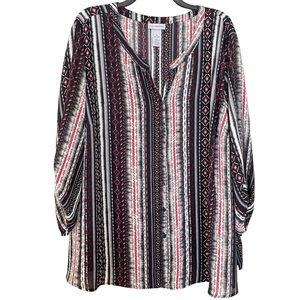 Catherine’s blouse button down size 3X 26/28W black tan red